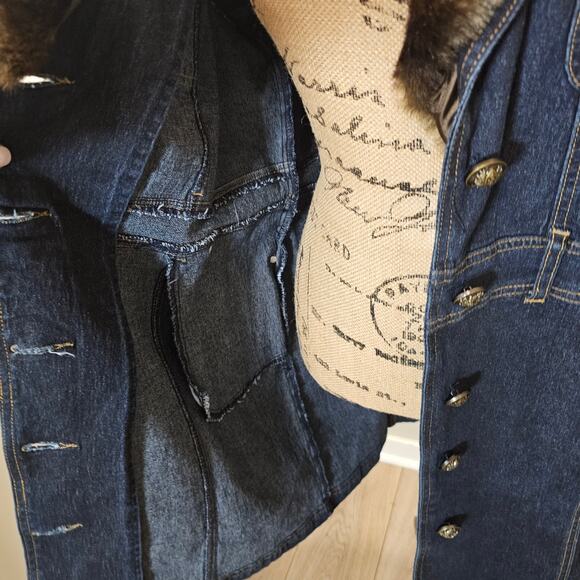 DG2 Diane Gilman Jean Jacket with Removable Faux Fur Collar Size L - Picture 3 of 9